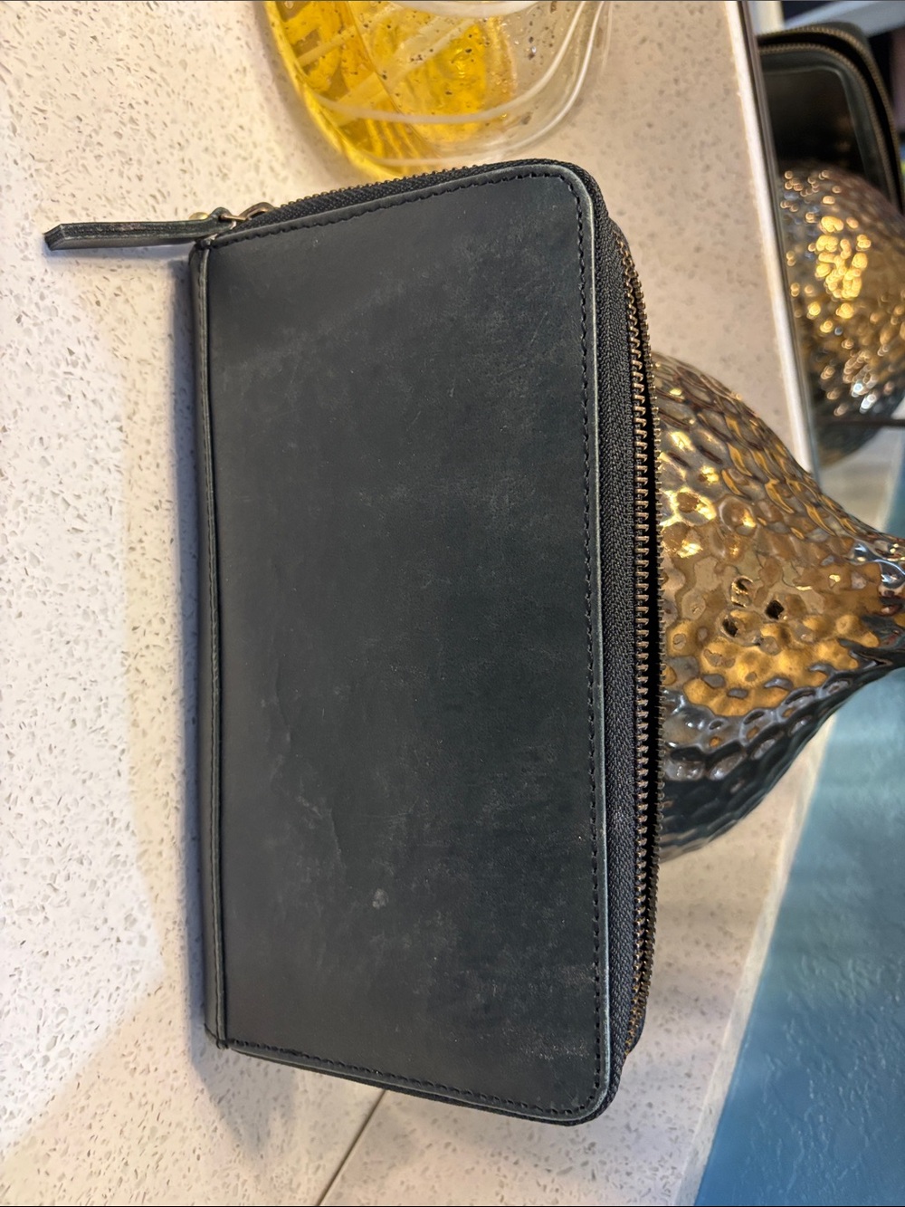Women’s Navy Blue Leather Zip-Around Wallet